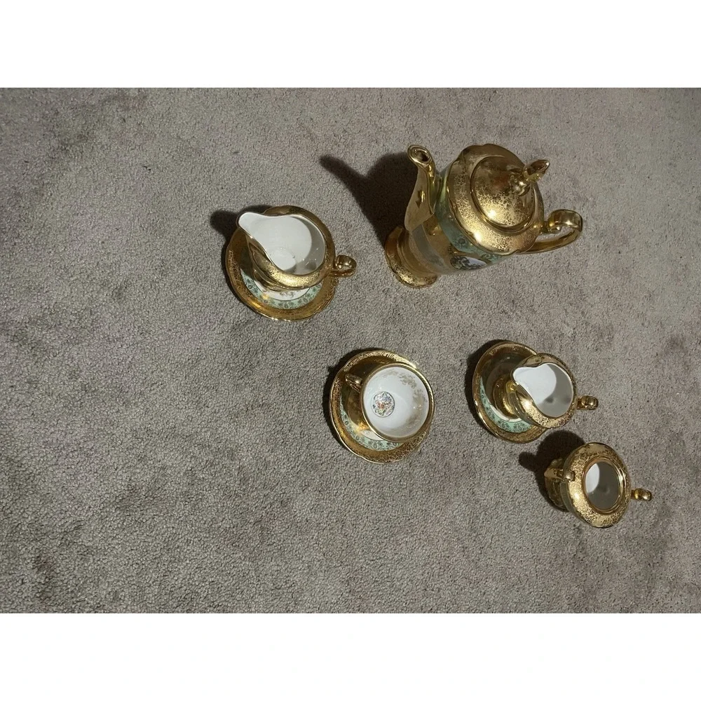 VTG Antique 24k Gold 8piece Teapot Set